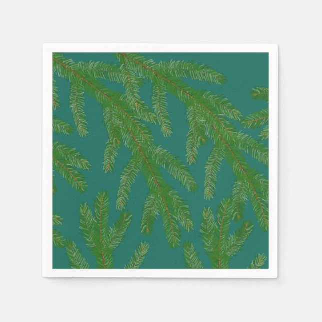 Serviette En Papier Branches Festive Green Fir Tree (Devant)