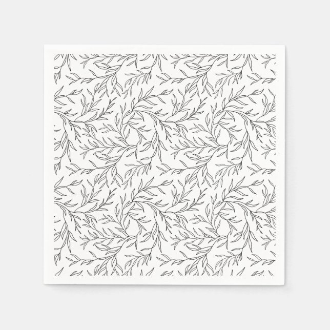 Serviette En Papier Branches linéaires stylisées gracieuses avec feuil (Devant)