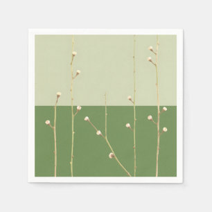 Serviette En Papier Branches vertes claires et foncées avec des bourge
