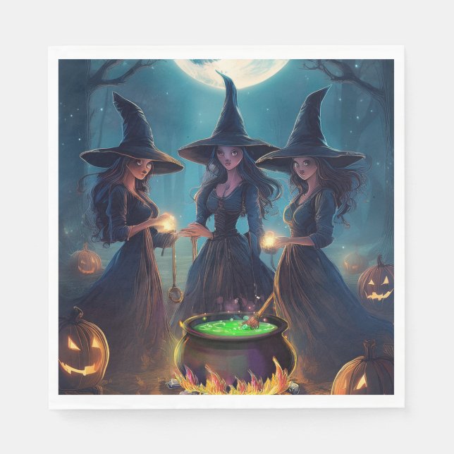 Serviette En Papier Brassin de sorcières d'Halloween (Devant)