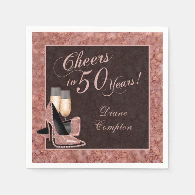Serviette En Papier Bravo à 50 ans Rose Gold (Devant)