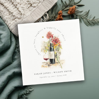 Serviette En Papier Bravo à aimer Vin Rouge Jaune Floral Mariage