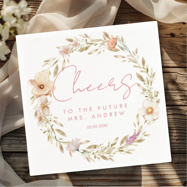 Serviette En Papier Bravo, à l'avenir Mme ! Boho, fleur (Personalized Cheers, to the future Mrs.! Boho, flower Napkins)
