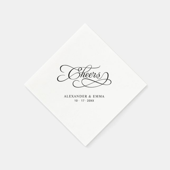 Serviette En Papier Bravo Mariage Noir & Blanc Élégant Calligraphie (Coin)