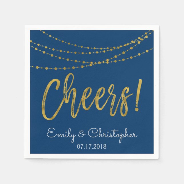 Serviette En Papier Bravo Marine Blue et Gold Foil (Devant)