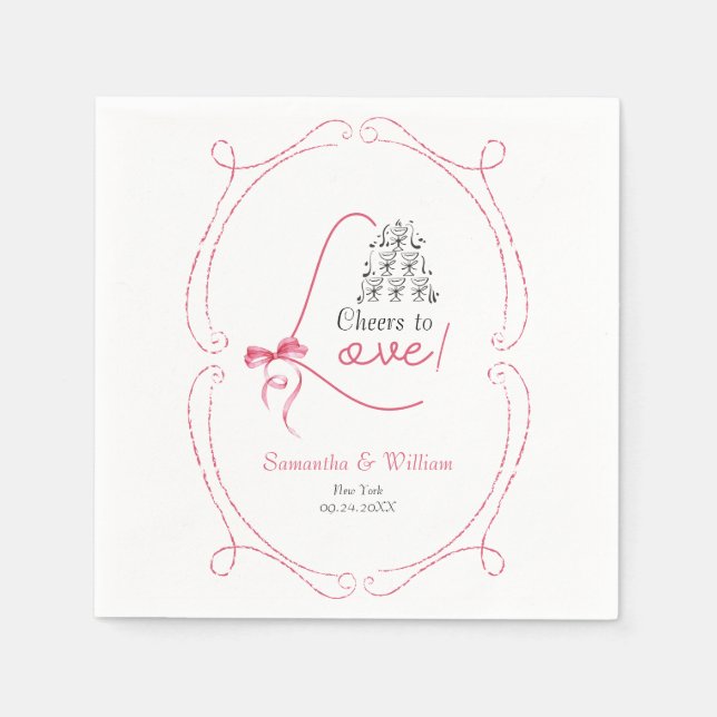 Serviette En Papier Bravo pour l'amour Pink Bow Champagne Tower (Devant)