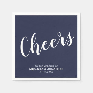 Serviette En Papier "Bravo" Script moderne Mariage bleu marine