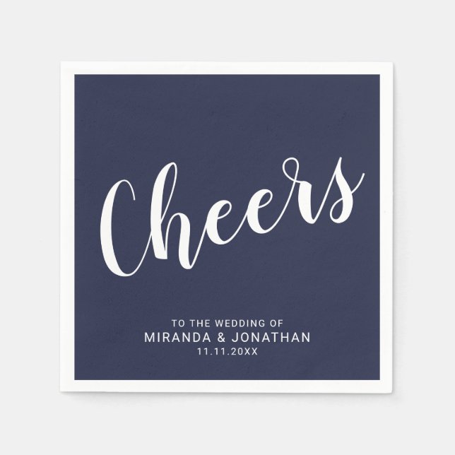 Serviette En Papier "Bravo" Script moderne Mariage bleu marine (Devant)