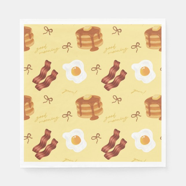 Serviette En Papier Breakfast Brunch Theme Bacon Eggs Pancakes Pattern (Devant)