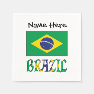 Serviette En Papier Brésil et drapeau brésilien avec votre nom
