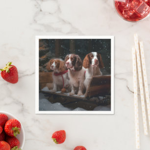 Serviette En Papier Bretagne Spaniel Snowy Sleigh Décor de Noël