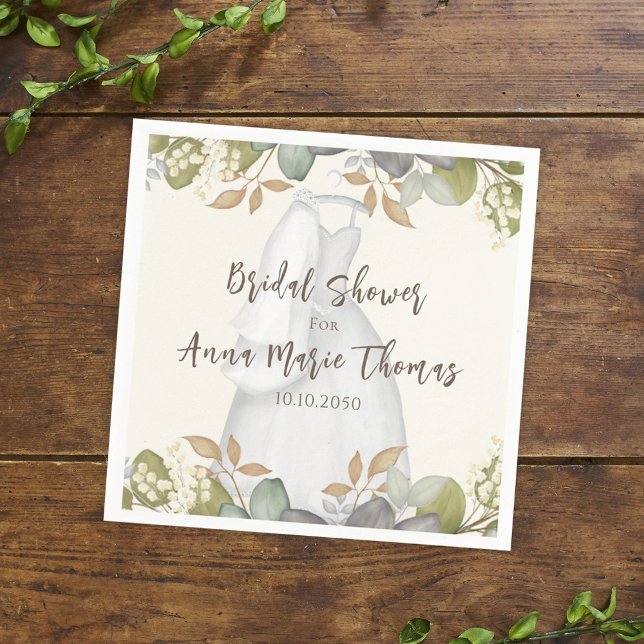 Serviette En Papier Bridal Shower Autumn Leaves Wedding Dress Elegant (Créateur téléchargé)