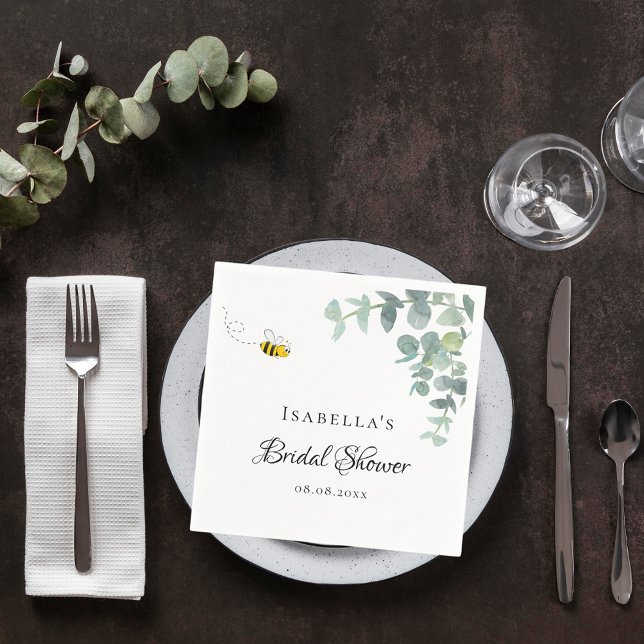 Serviette En Papier Bridal Shower bride to bee eucaluptus script (Créateur téléchargé)
