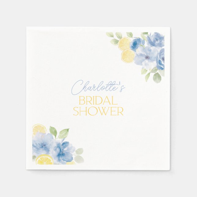 Serviette En Papier Bridal Shower Napkins Main Squeeze Blue Flowers (Devant)