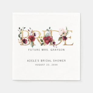 Serviette En Papier Bride Florale Bourgogne Or MARIÉE Enterrement de V