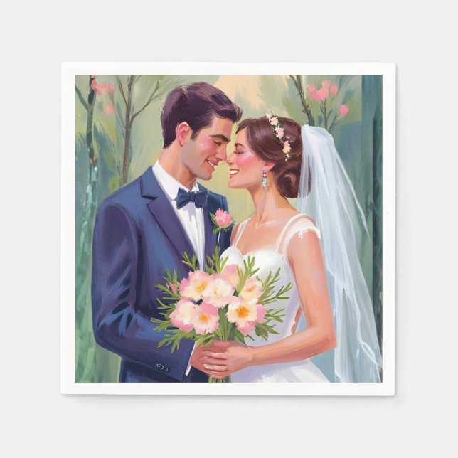 Serviette En Papier Bride & Groom | Wedding Newlyweds Watercolor (Devant)