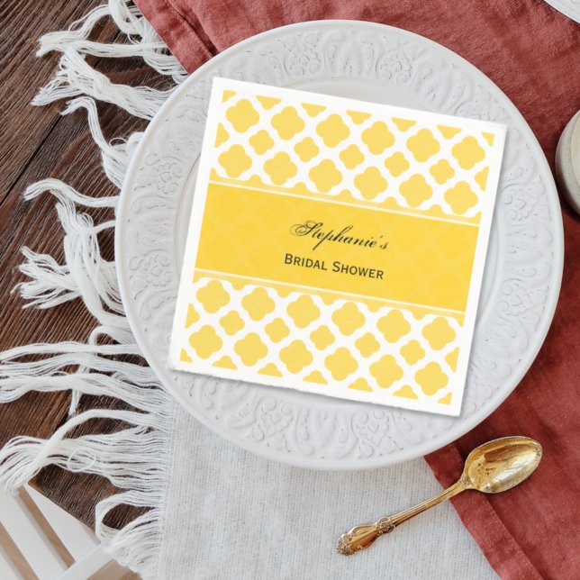 Serviette En Papier Bride Motif de Quatrefoil jaune et blanc citron (Créateur téléchargé)