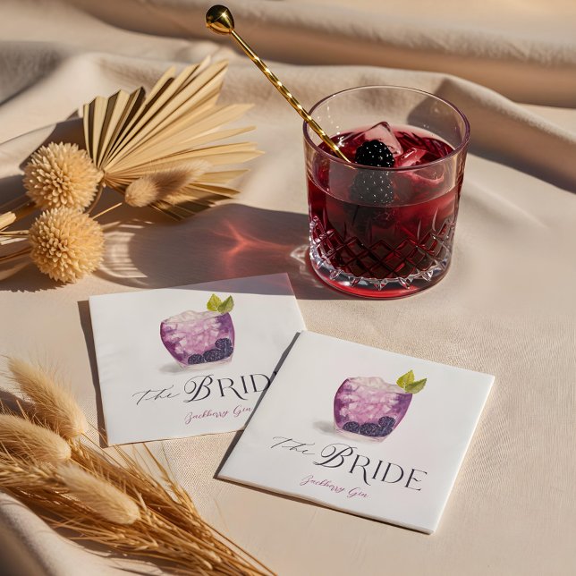 Serviette En Papier Bride Signature Cocktail Aquarelle Mariage Boisson (Bride Signature Cocktail Watercolor Wedding Drink Napkins)