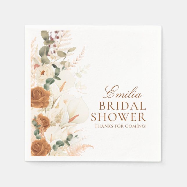 Serviette En Papier Bright Boho Terracotta Floral Bridal Shower (Devant)