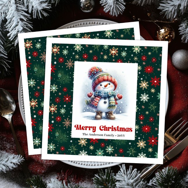 Serviette En Papier Bright cartoon snowman with snowflakes kids napkin (Bright cartoon snowman with snowflakes kids napkins)