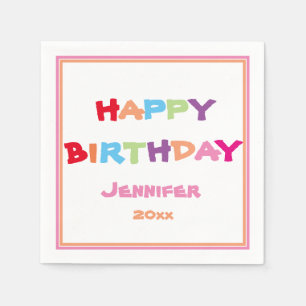 Serviette En Papier Bright & Colorful Personnalisé Joyeux anniversaire