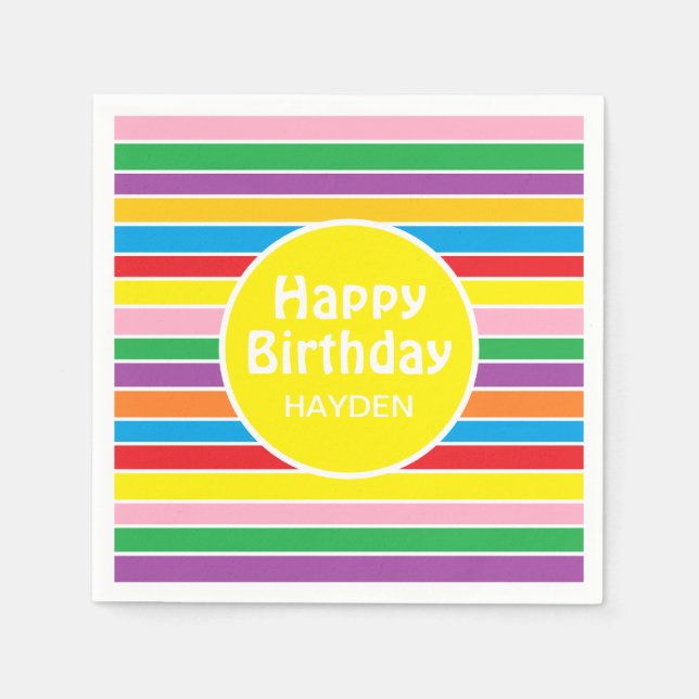 Serviette En Papier Bright Colorful Rainbow Striped Custom Birthday (Devant)