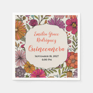 Serviette En Papier Bright Floral Quinceañera | Colorful Whimsical