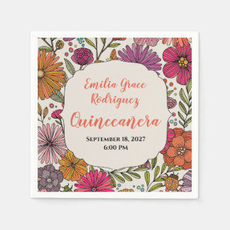 Serviette En Papier Bright Floral Quinceañera | Colorful Whimsical