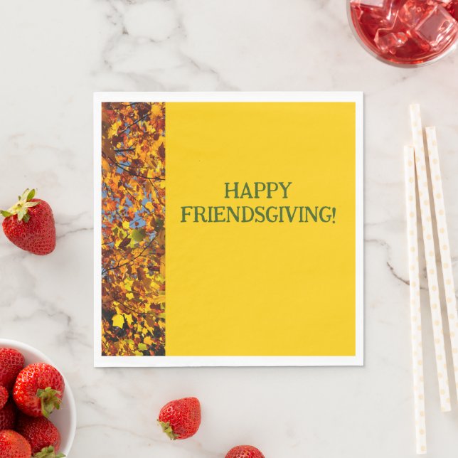 Serviette En Papier Bright Gold Feuilles Thanksgiving Friendsgiving (En situation)