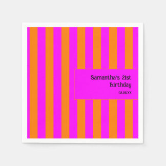 Serviette En Papier Bright Orange Hot Pink Stripe 21e anniversaire
