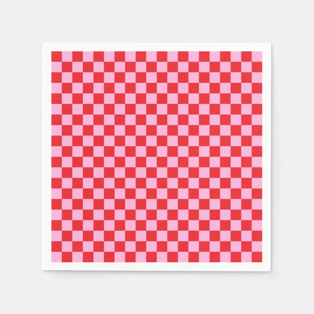 Serviette En Papier Bright Red and Light Pink Checkered (Devant)