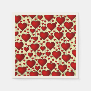 Serviette En Papier Bright Red Romantic Hearts Motif