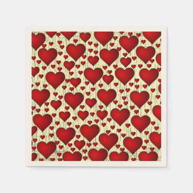 Serviette En Papier Bright Red Romantic Hearts Motif (Devant)