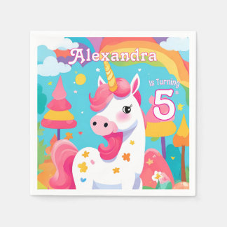 Serviette En Papier Bright rose mignon Unicorn Anniversaire