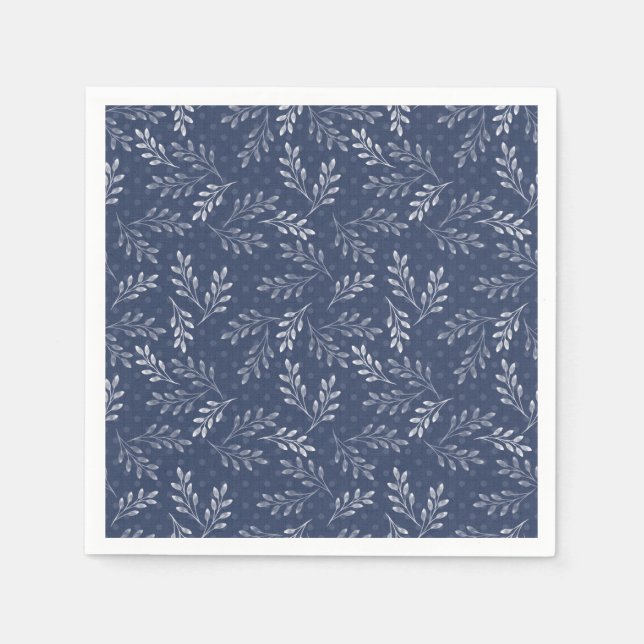 Serviette En Papier Brindilles blanches sur le bleu. (Devant)