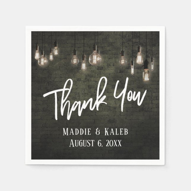 Serviette En Papier Briques industrielles Merci avec éclairage Edison (Devant)