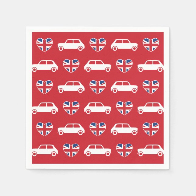 Serviette En Papier British Mini Cooper Hearts - Cocktail Rouge servie (Devant)