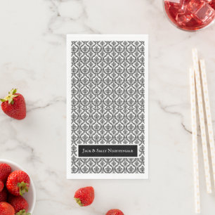 Serviette En Papier Brocard damassé victorien Halloween noir sur blanc