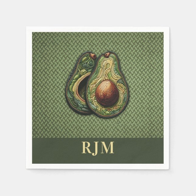Serviette En Papier Broderie Avocado Lover Faux (Devant)