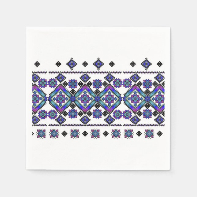 Serviette En Papier Broderie bleue (Devant)
