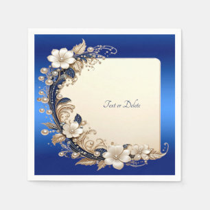 Serviette En Papier Broderie Florale Bleue Blanche