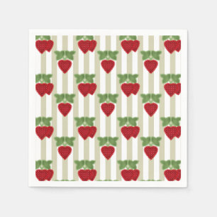 Serviette En Papier Broderie fraise sur fond rayé rétro