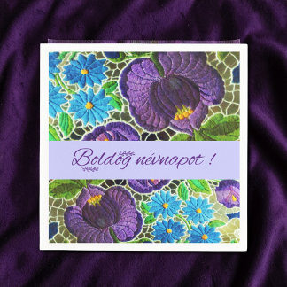 Serviette En Papier Broderie hongroise audacieuse violette et bleue -