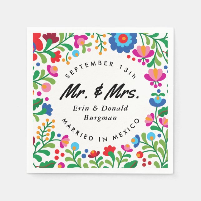 Serviette En Papier Broderie mexicaine Colorful Destination Mariage (Devant)