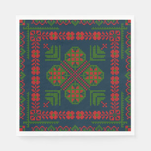 Serviette En Papier Broderie palestinienne Tatreez rouge vert 5 Motif