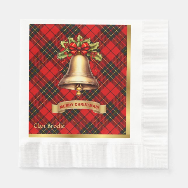 Serviette En Papier Brodie Noël personnalisé Tartan (Devant)