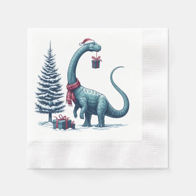Serviette En Papier Brontosaurus dinosaure de Noël (Devant)