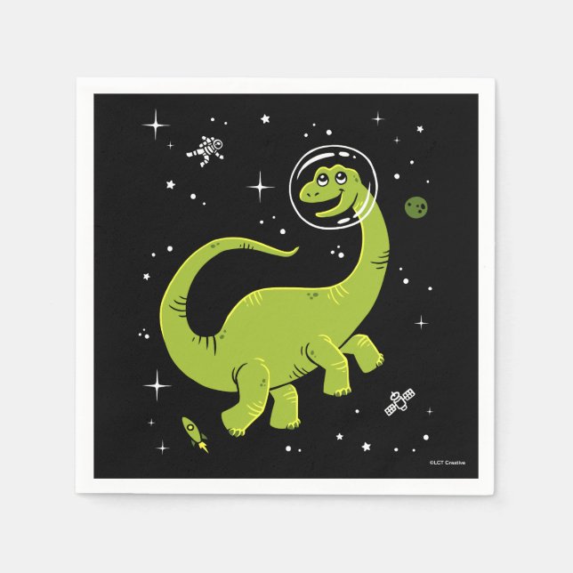Serviette En Papier Brontosaurus Vert Dinos Dans L'Espace (Devant)