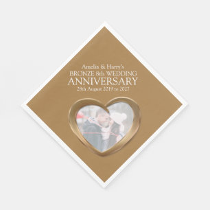 Serviette En Papier Bronze 8ème anniversaire de la photo du coeur noms