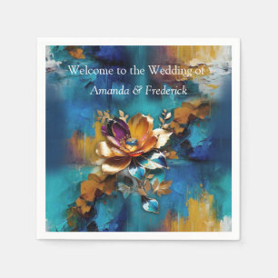 Serviette En Papier bronze Abstrait, style baroque bleu or